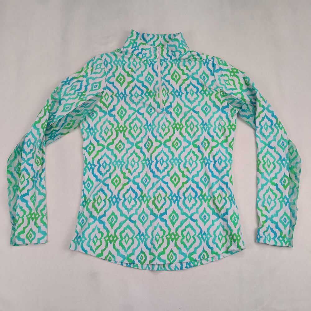 Ibkul Women's XS Long Sleeve Athletic Quarter-Zip Top Blue Green - Picture 2 of 10